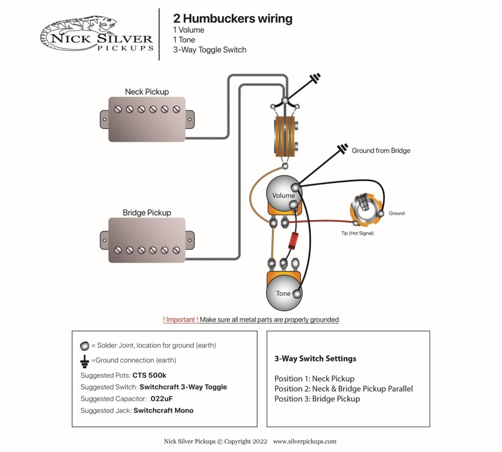Humbucker 1V 1T 3-Way Toggle | Nick Silver Pickups