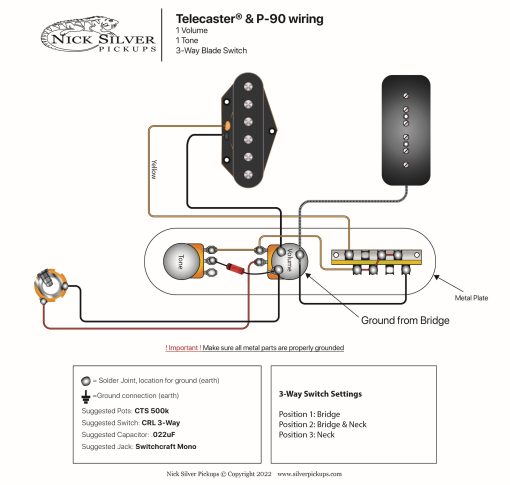 Eldred Esquire wiring 1V 1T 3-Way | Nick Silver Pickups