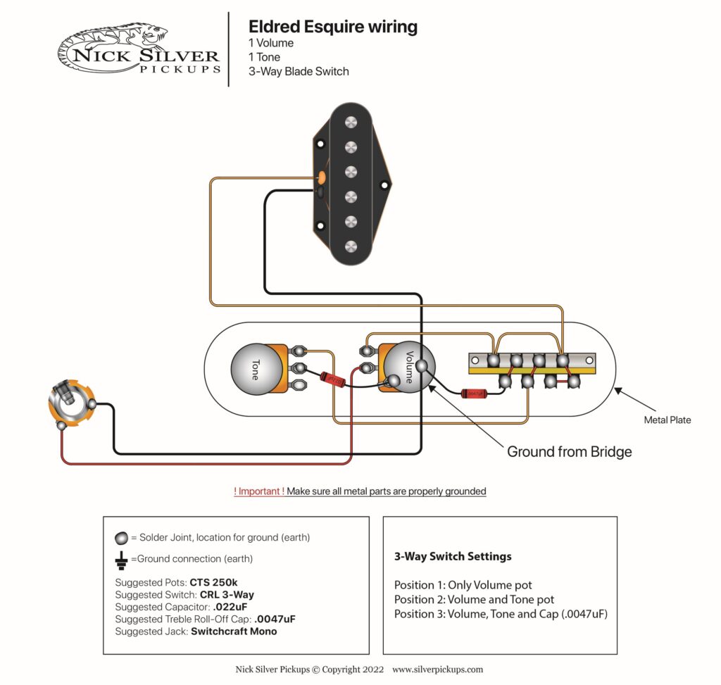 Eldred Esquire wiring 1V 1T 3-Way | Nick Silver Pickups