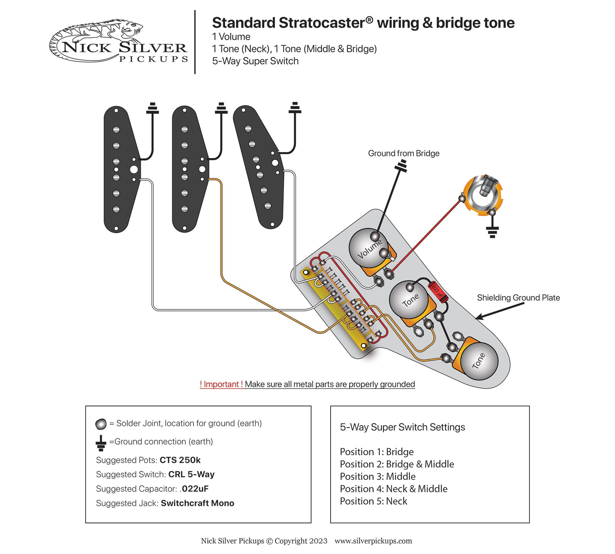 Strat 1V-2T-5-way Super Switch-PP-7 Sounds-Bridge Tone | Nick